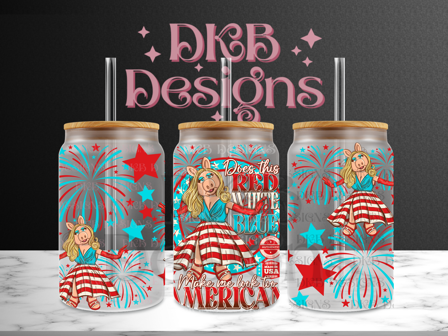 Piggy usa 16oz glass can UV DTF