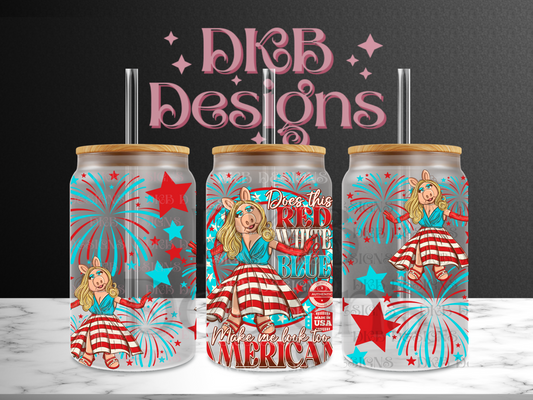 Piggy usa 16oz glass can UV DTF