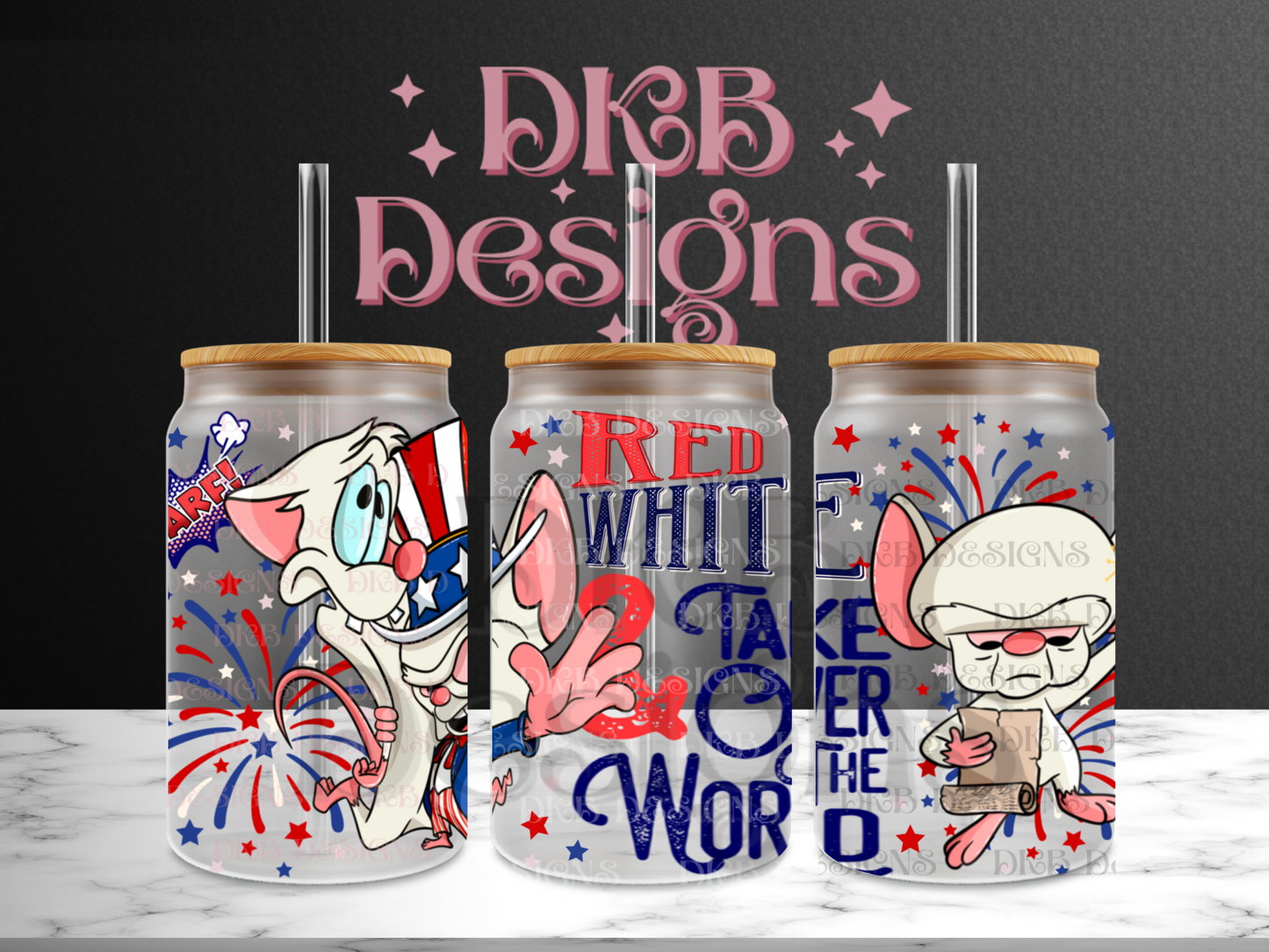 Red white take over the world 16oz glass can UV DTF