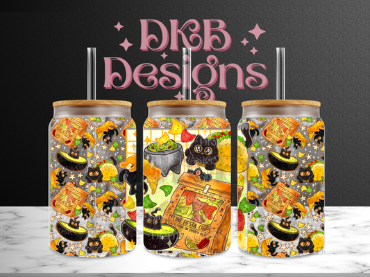 Feline fiesta 16oz glass can UV DTF