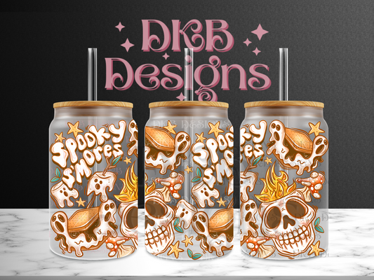 Spooky smores 16oz glass can UV DTF