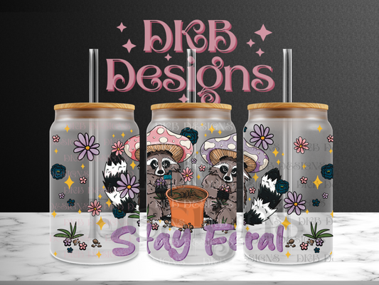 Stay feral purple 16oz glass can UV DTF