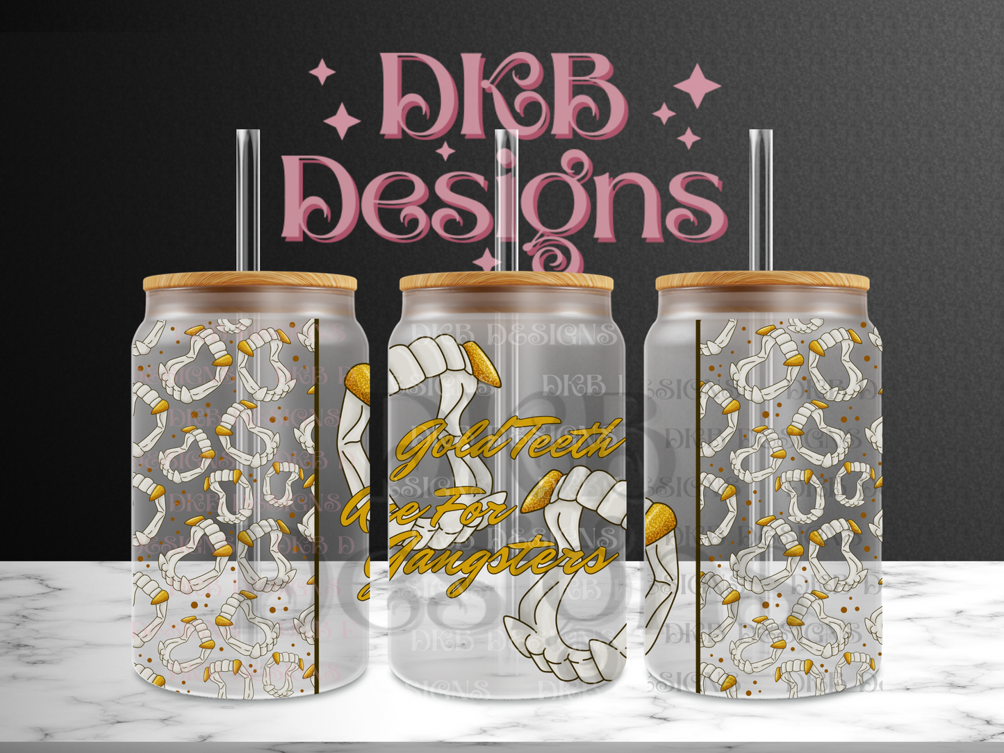 Gold teeth 16oz glass can UV DTF