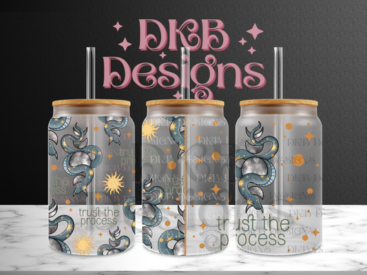 Trust the process 16oz glass can UV DTF