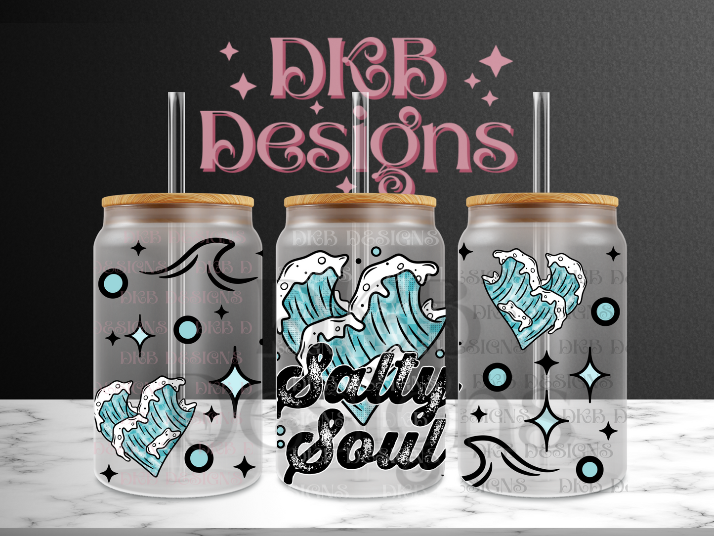 Salty soul 16oz glass can UV DTF