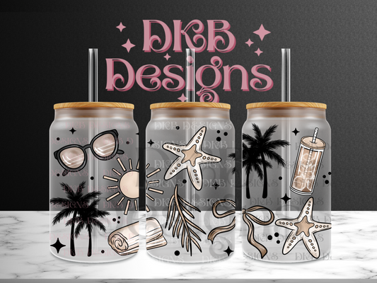 Neutral beach 16oz glass can UV DTF