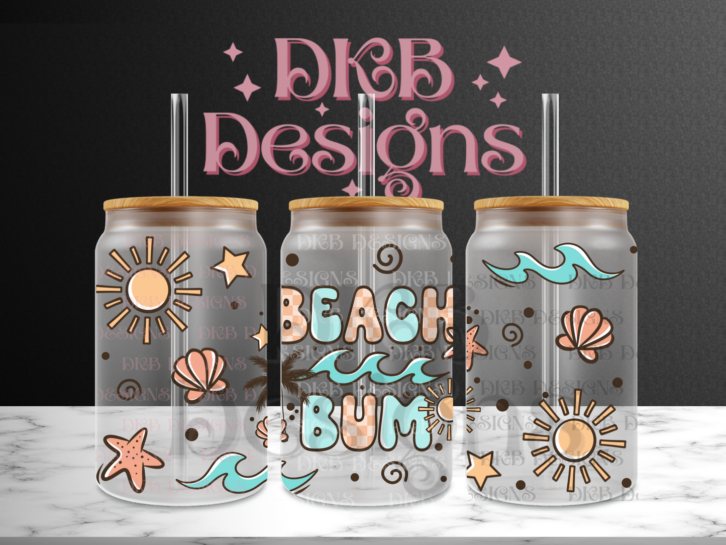 Beach bum 16oz glass can UV DTF
