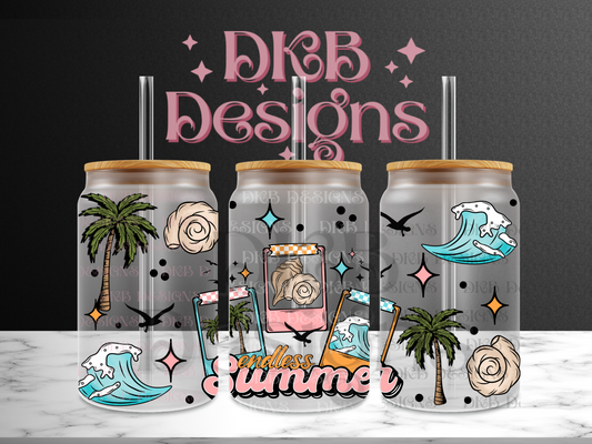 Endless summer 16oz glass can UV DTF