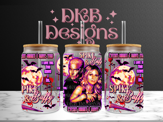 SpikeBuffy 16oz glass can UV DTF