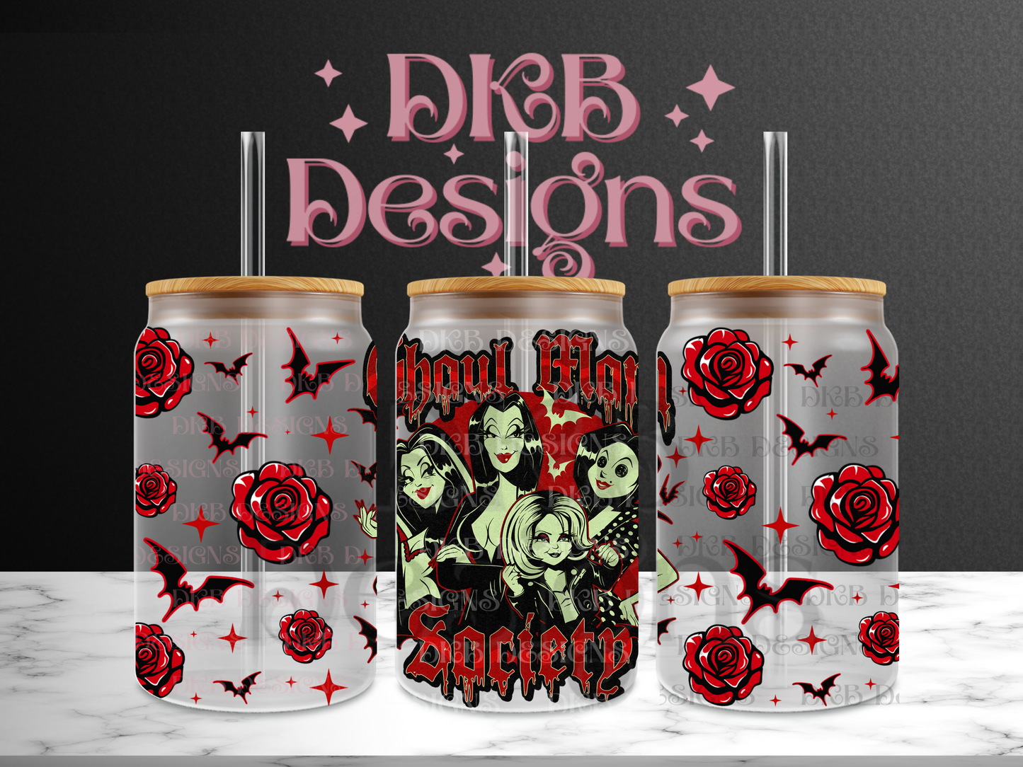 Ghoul mom society 16oz glass can UV DTF