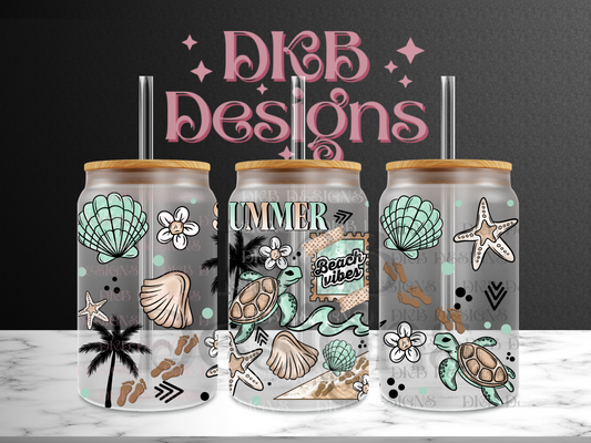 Summer beach vibes 16oz glass can UV DTF