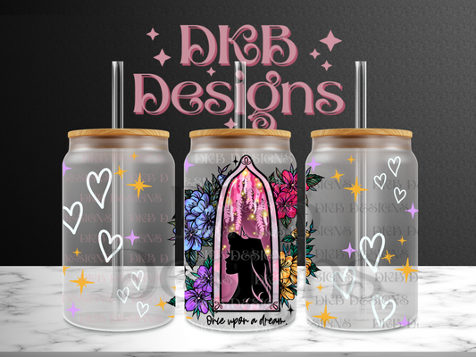 Princess 16oz glass can UV DTF