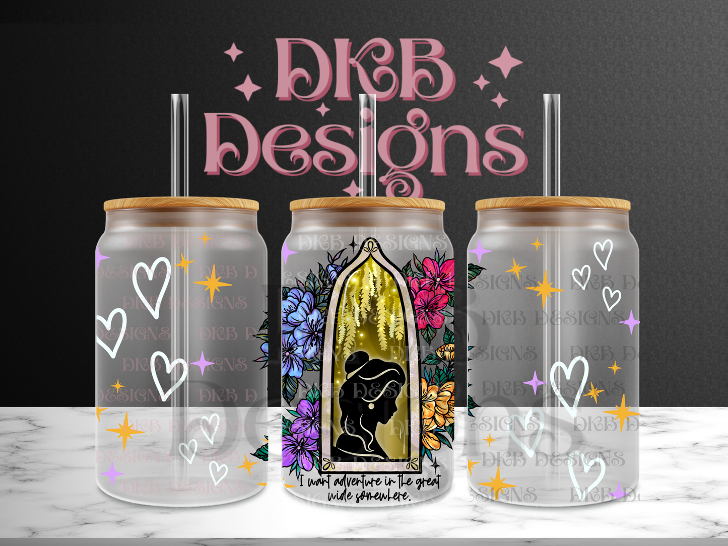 Princess 16oz glass can UV DTF