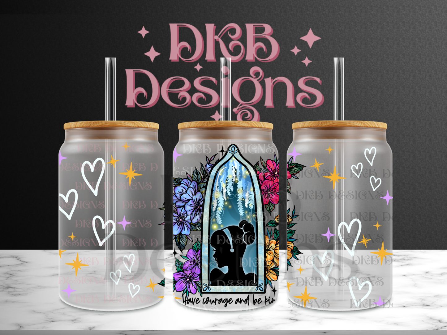 Princess 16oz glass can UV DTF
