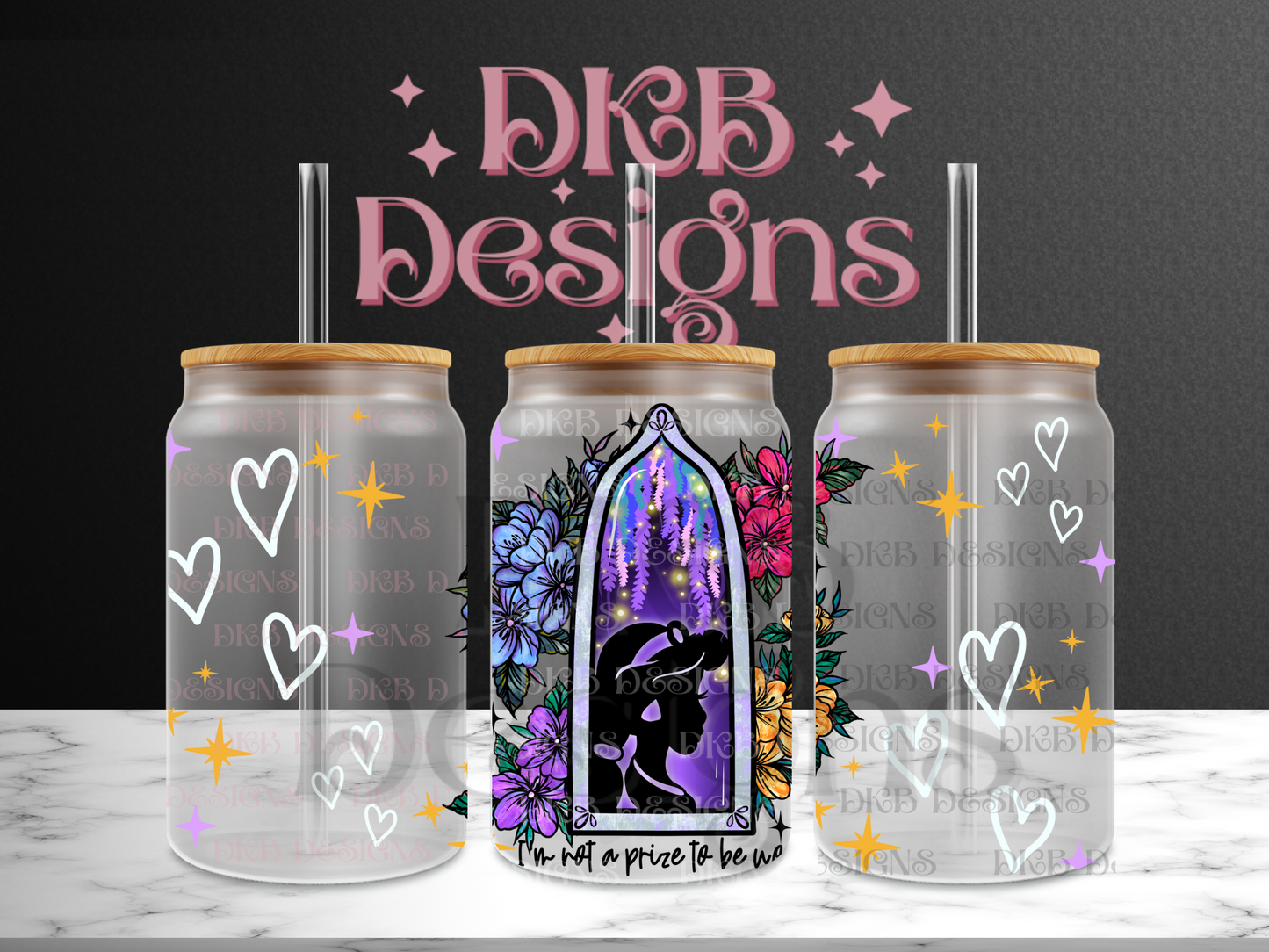 Princess 16oz glass can UV DTF