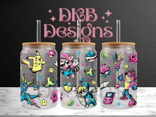 Video games 16oz glass can UV DTF