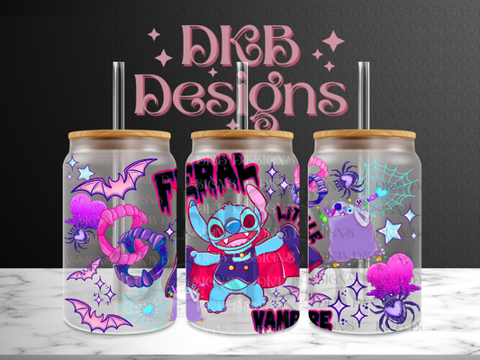 Feral little vampire 16oz glass can UV DTF
