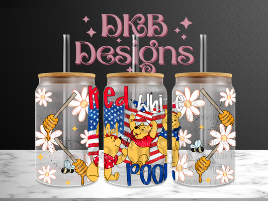 Red, white, & 🧸 16oz glass can UV DTF