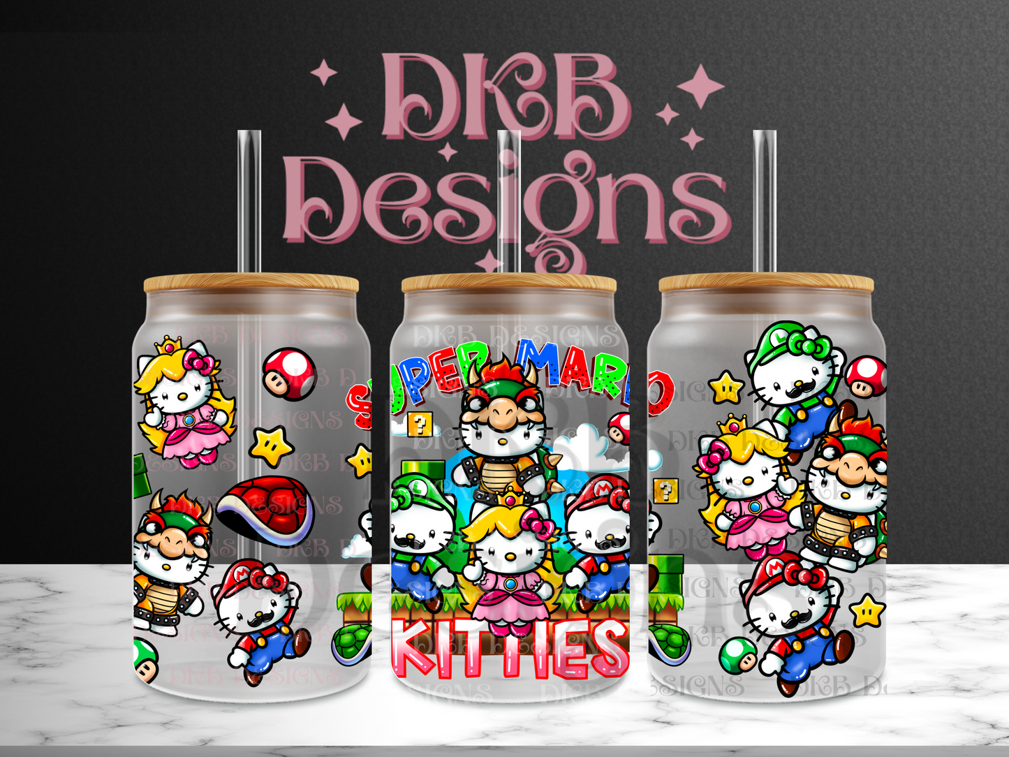 SM Kitties 16oz glass can UV DTF