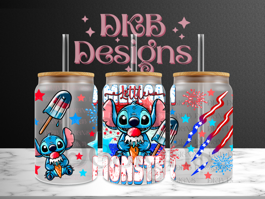 Little American monster 16oz glass can UV DTF