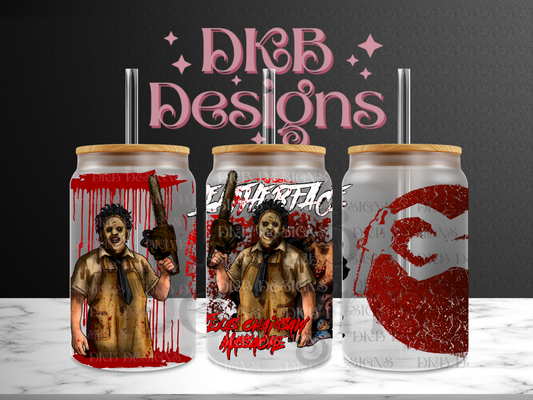 Chainsaw 16oz glass can UV DTF