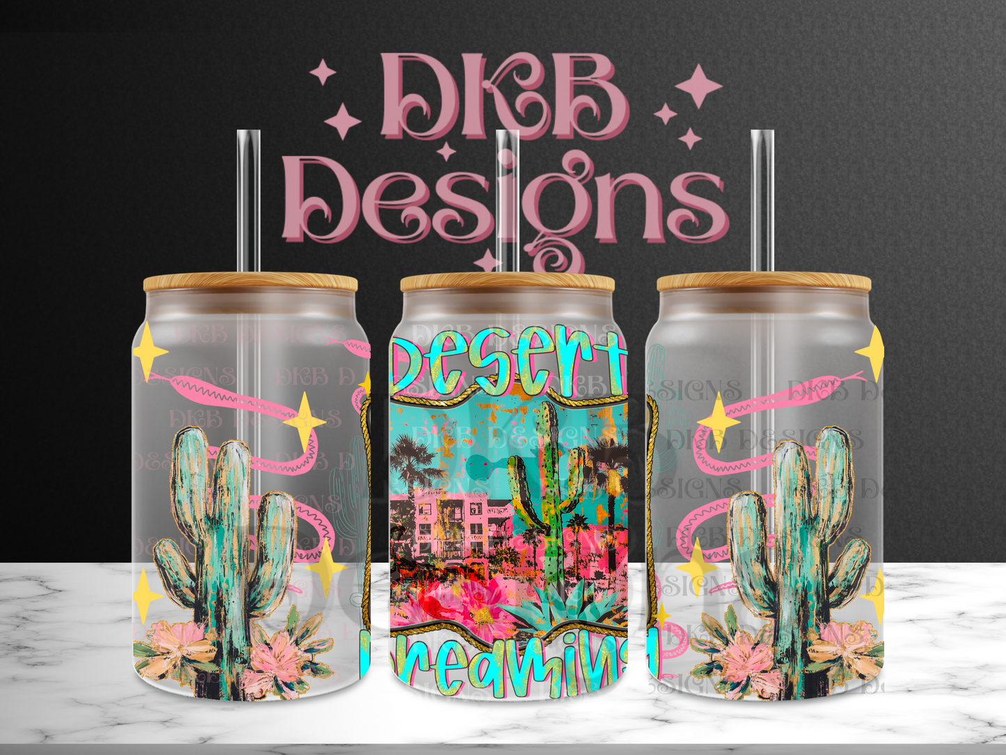 Desert dreaming 16oz glass can UV DTF