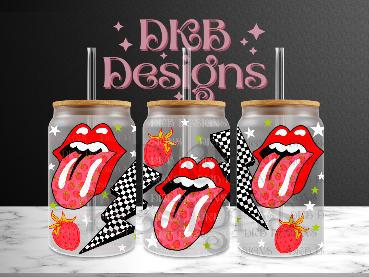 Strawberry mouth 16oz glass can UV DTF