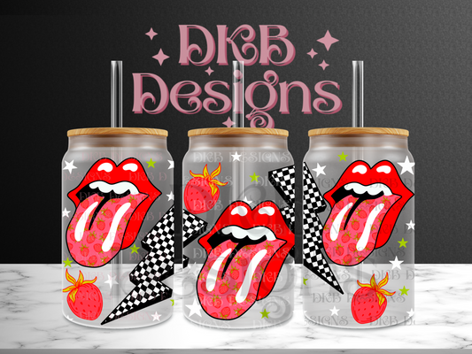 Strawberry mouth 16oz glass can UV DTF