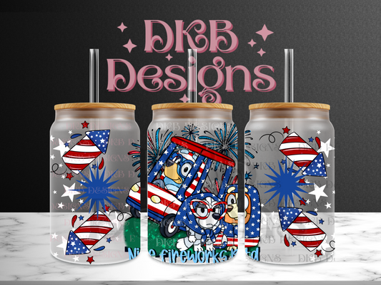 Nice fireworks 16oz glass can UV DTF