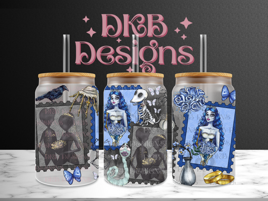 Stamps 16oz glass can UV DTF