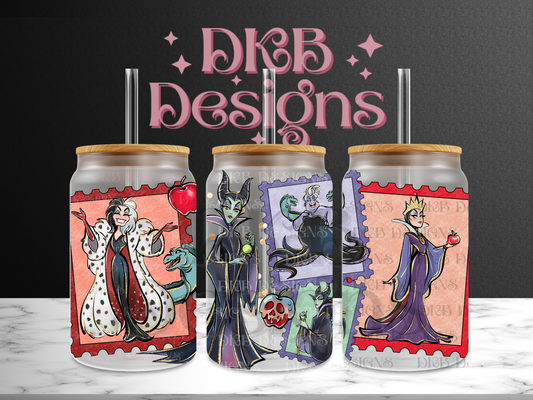 Stamps 16oz glass can UV DTF