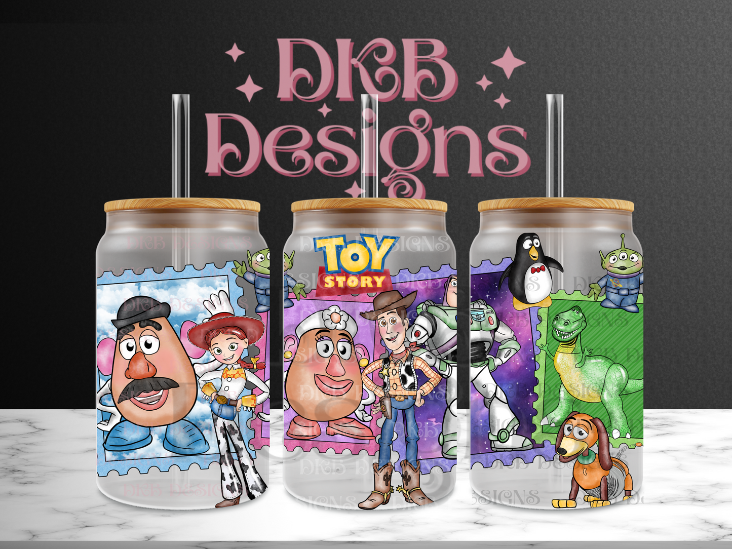 Stamps 16oz glass can UV DTF