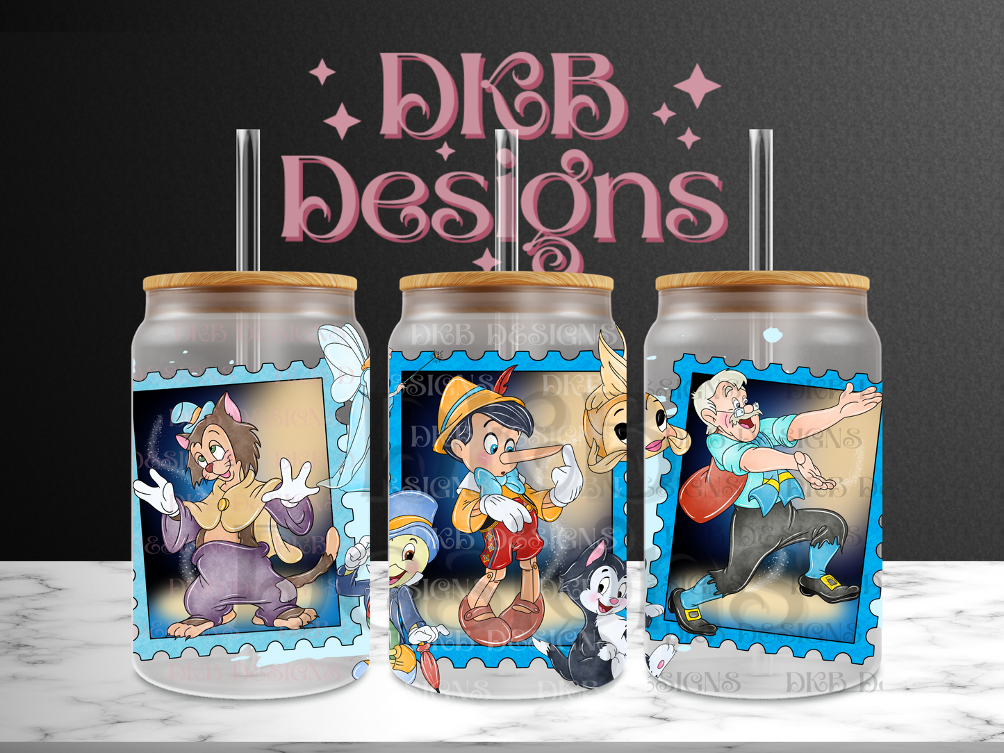 Stamps 16oz glass can UV DTF