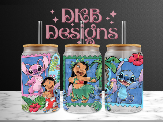 Stamps 16oz glass can UV DTF