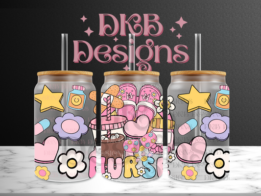 Nurse 16oz glass can UV DTF