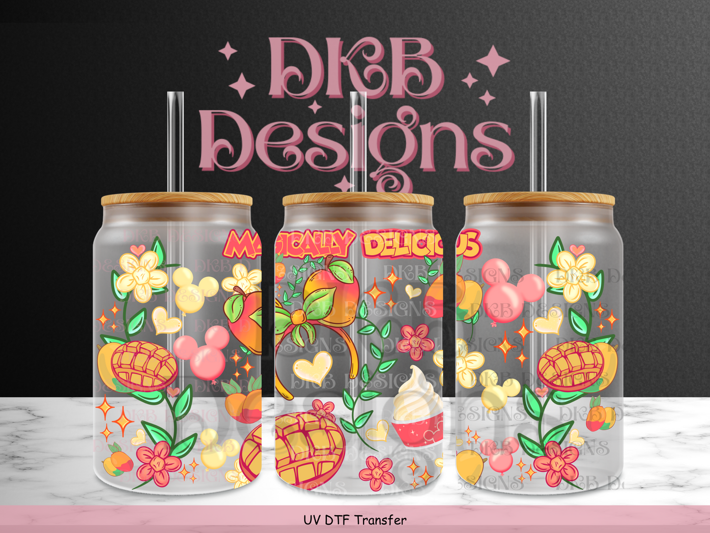 Delicious mango 16oz glass can UV DTF