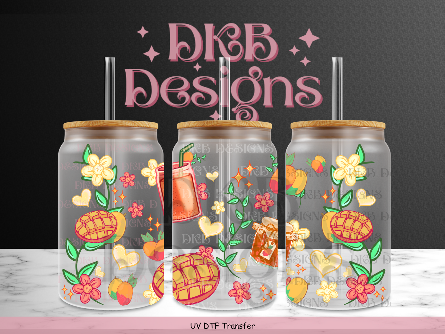 Mango 16oz glass can UV DTF