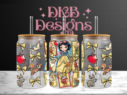 Snow and seven 16oz glass can UV DTF