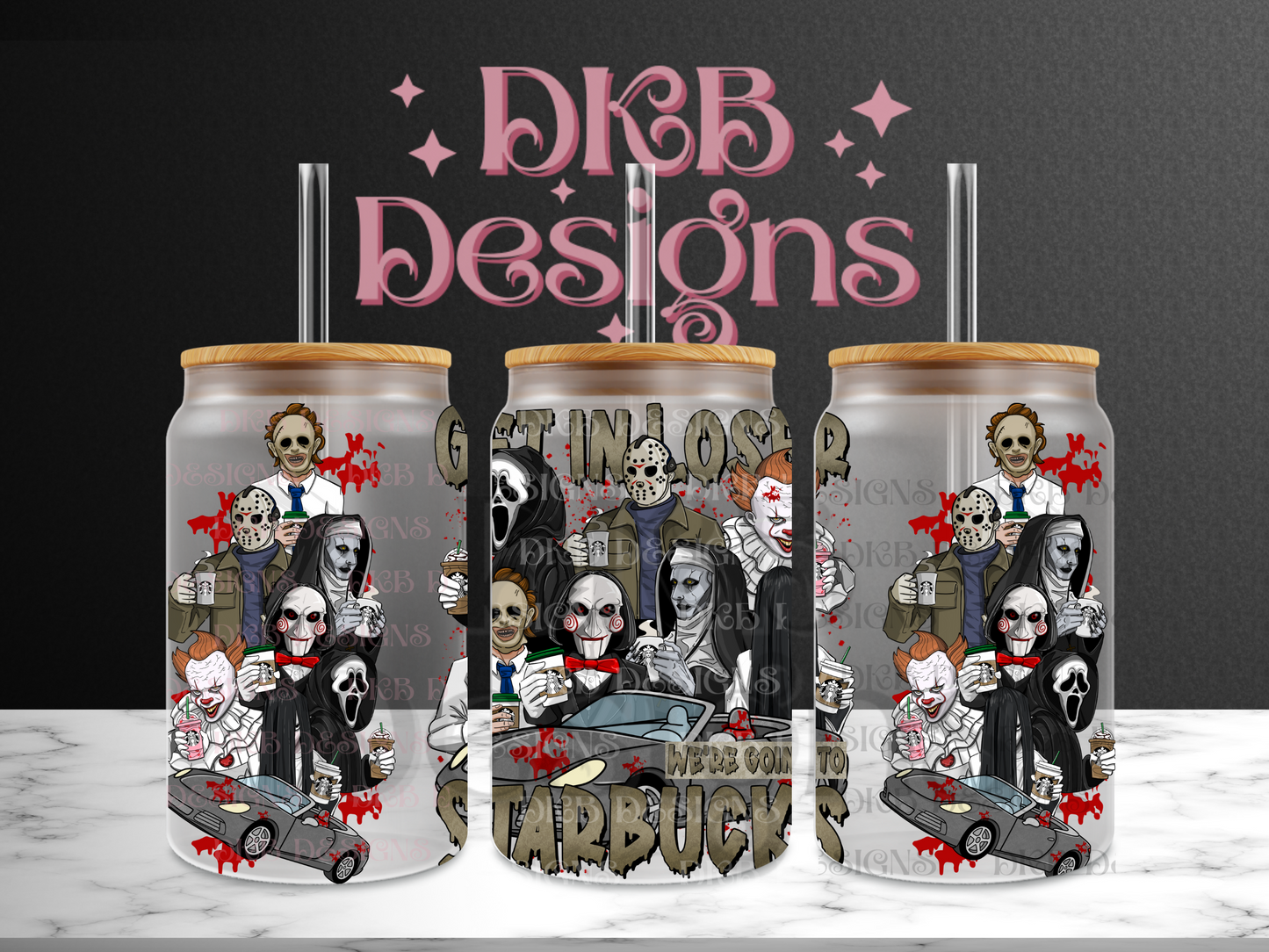 Get in loser 16oz glass can UV DTF