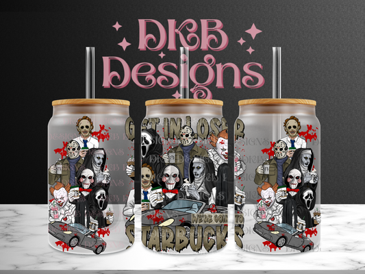 Get in loser 16oz glass can UV DTF