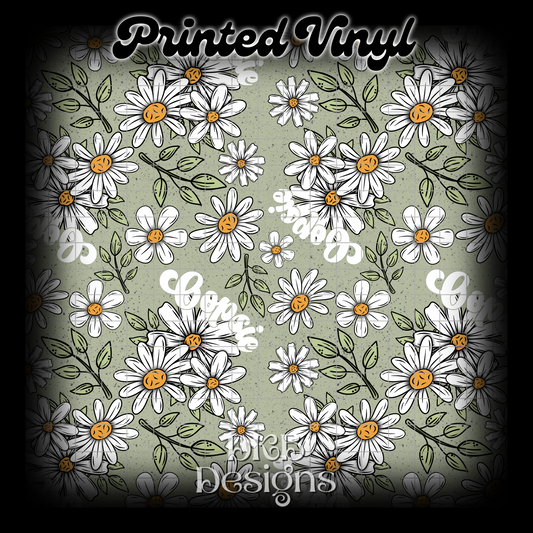 Oopsie daisies white Printed Vinyl