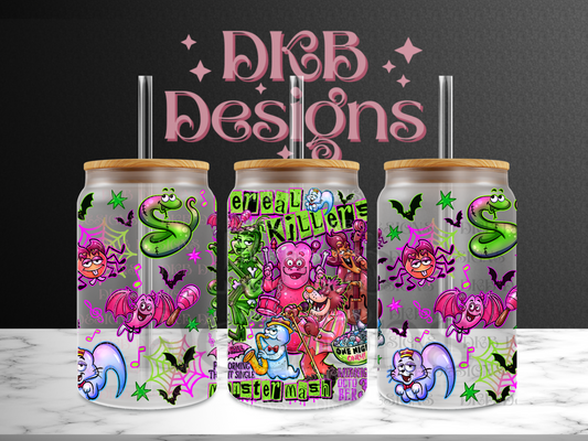 Cereal killers 16oz glass can UV DTF
