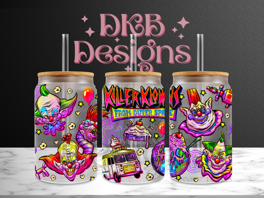 Killer klowns 16oz glass can UV DTF