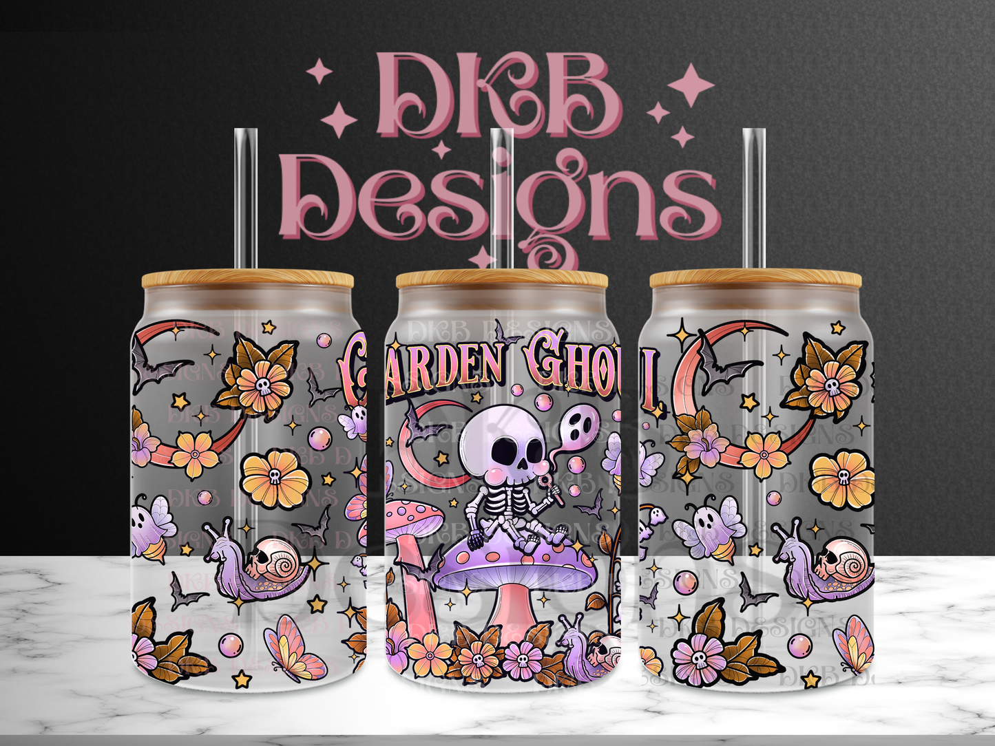 Garden ghoul 16oz glass can UV DTF