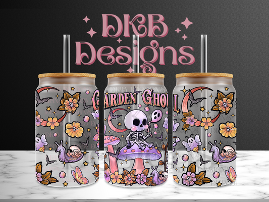 Garden ghoul 16oz glass can UV DTF