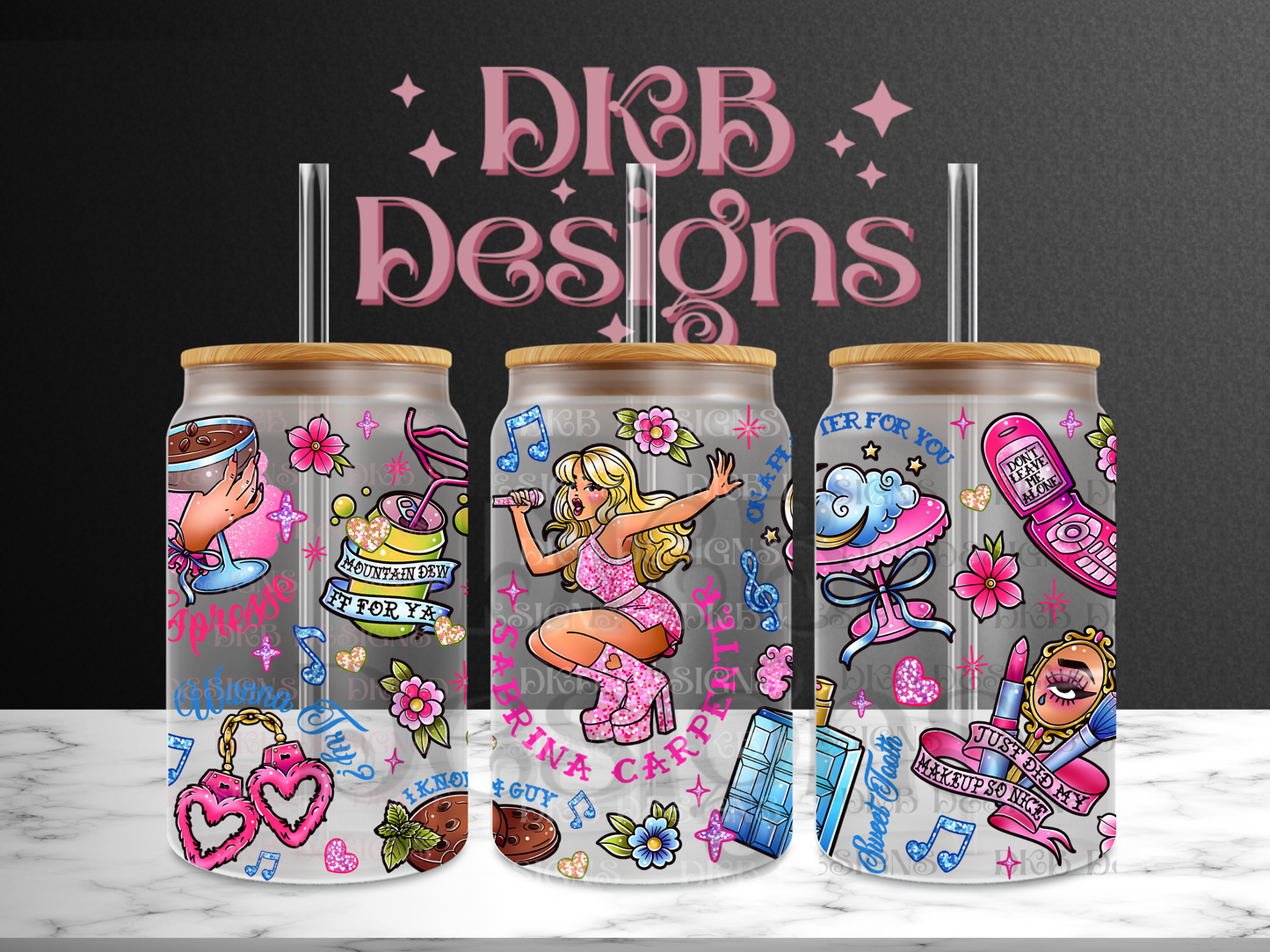 Sabrina 16oz glass can UV DTF