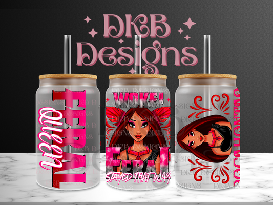 Feral Queen 16oz glass can UV DTF