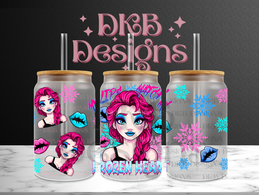 Frozen heart 16oz glass can UV DTF