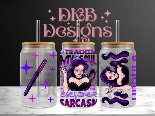 Eyeliner & sarcasm 16oz glass can UV DTF