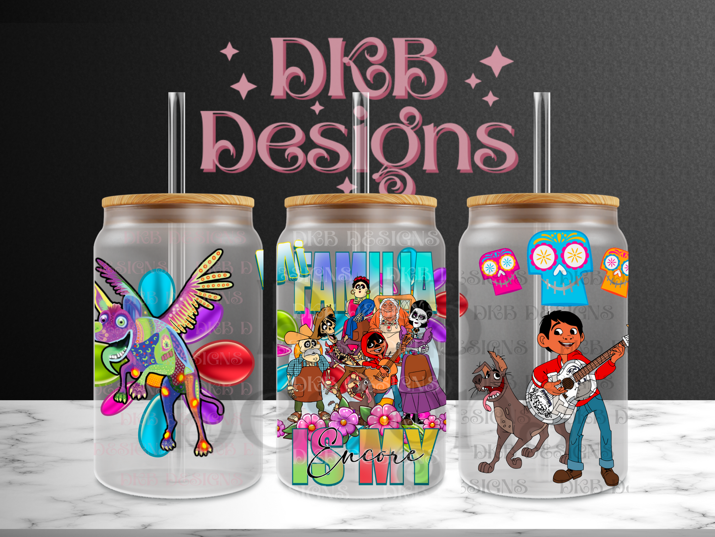 Mi familia 16oz glass can UV DTF